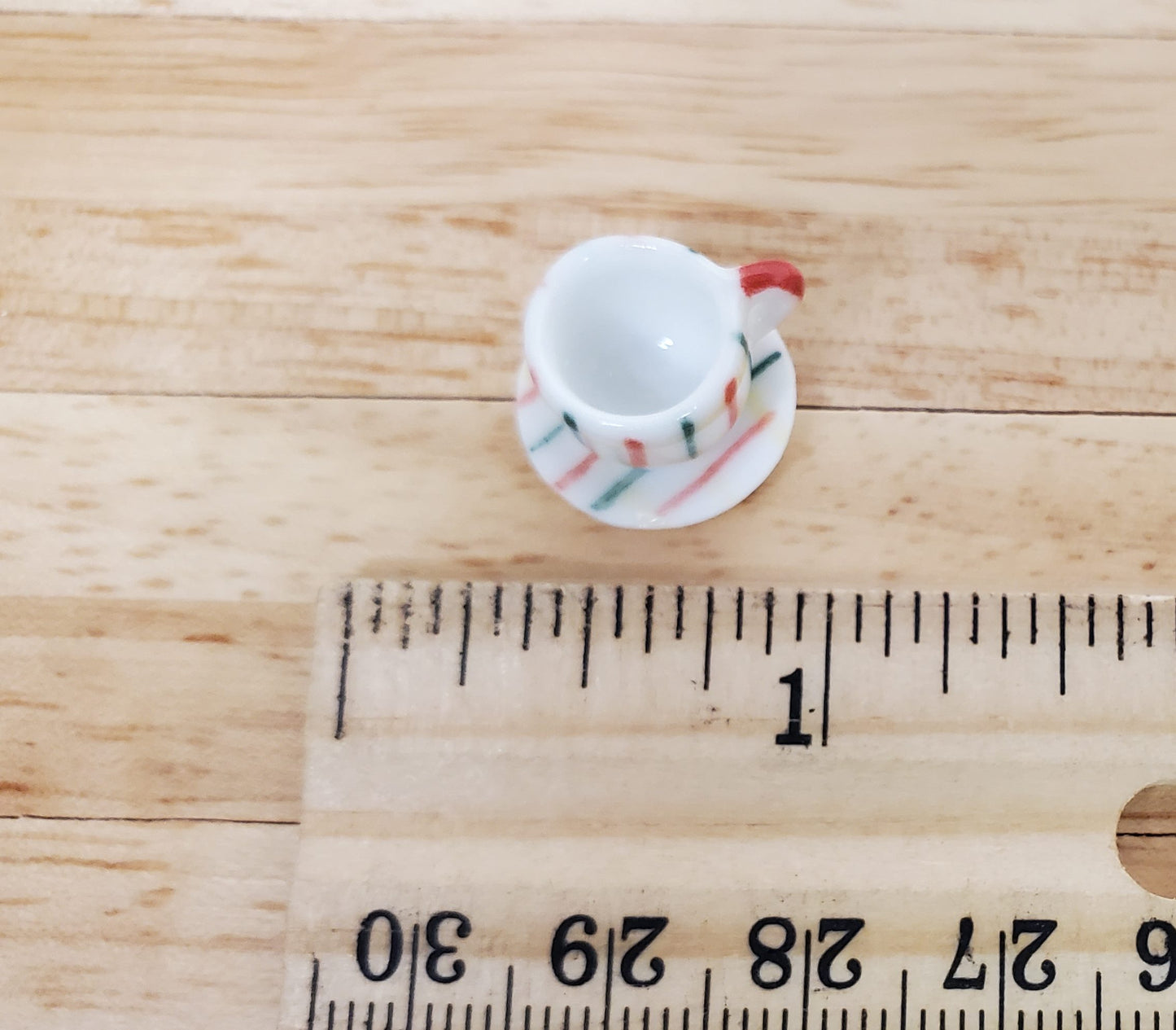 Dollhouse Ceramic Coffee Cup Green Red Stripes Motif 1:12 Scale Miniature