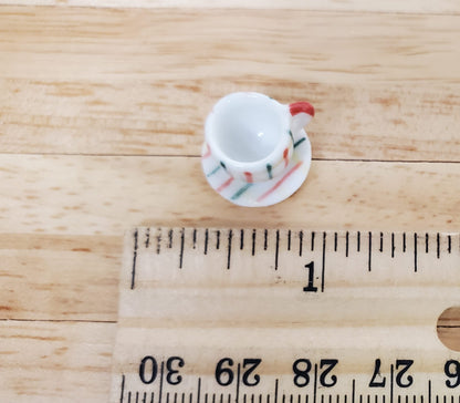 Dollhouse Ceramic Coffee Cup Green Red Stripes Motif 1:12 Scale Miniature