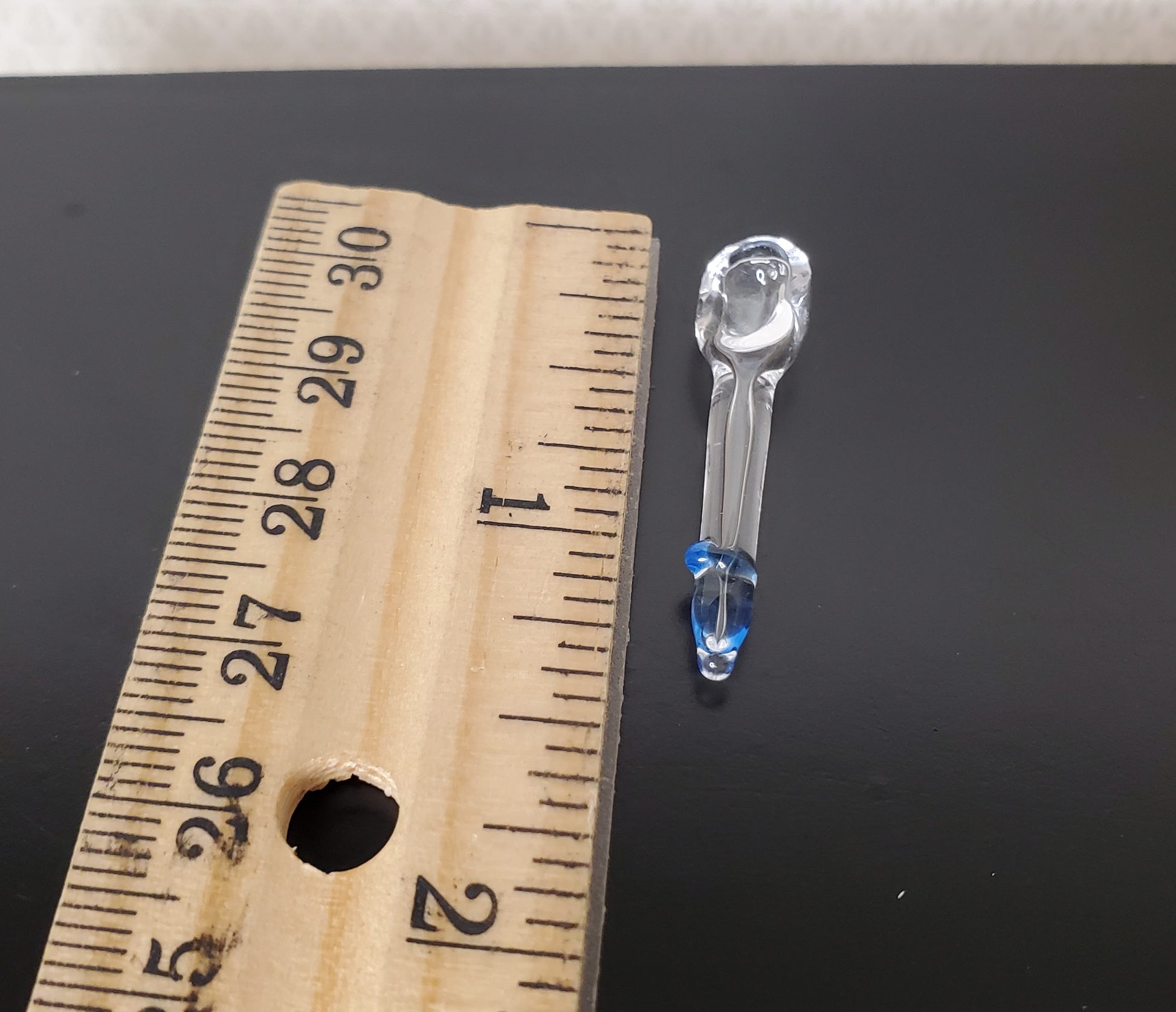 1:6 Scale Clear Glass Spoon with Blue Ring Dollhouse Miniature Fashion Doll Size