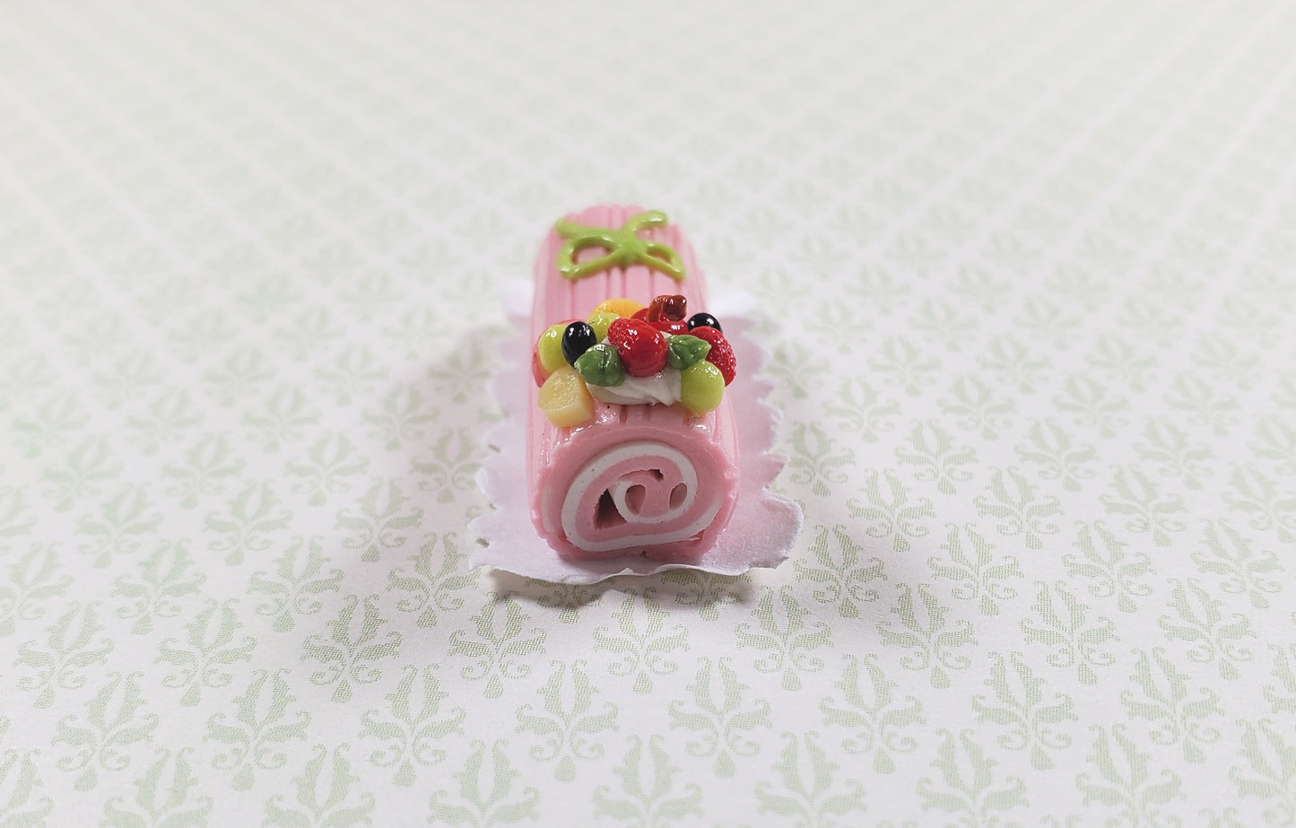 Dollhouse Pink Yule Log 1:12 Scale Miniature Dessert Food