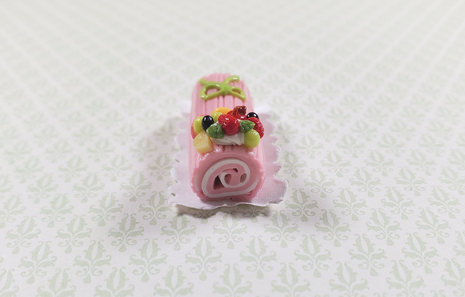 Dollhouse Pink Yule Log 1:12 Scale Miniature Dessert Food