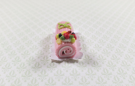 Dollhouse Pink Yule Log 1:12 Scale Miniature Dessert Food
