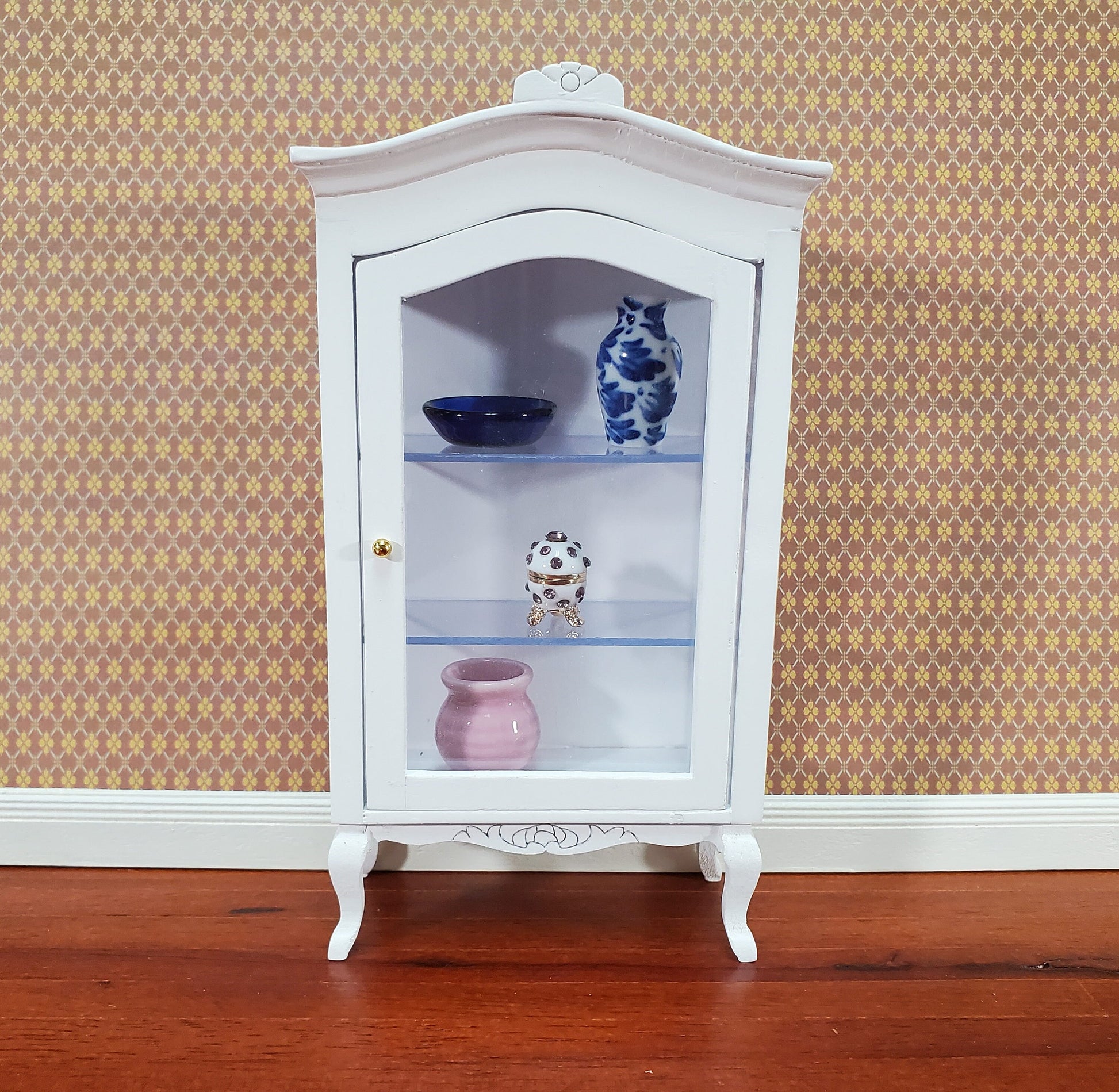Dollhouse Large Curio Cabinet with Door White Finish 1:12 Scale Miniature Furniture