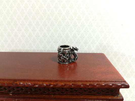 Dollhouse Miniature Metal Dragon Stein Mug Silver Color 1:12 Scale Decoration