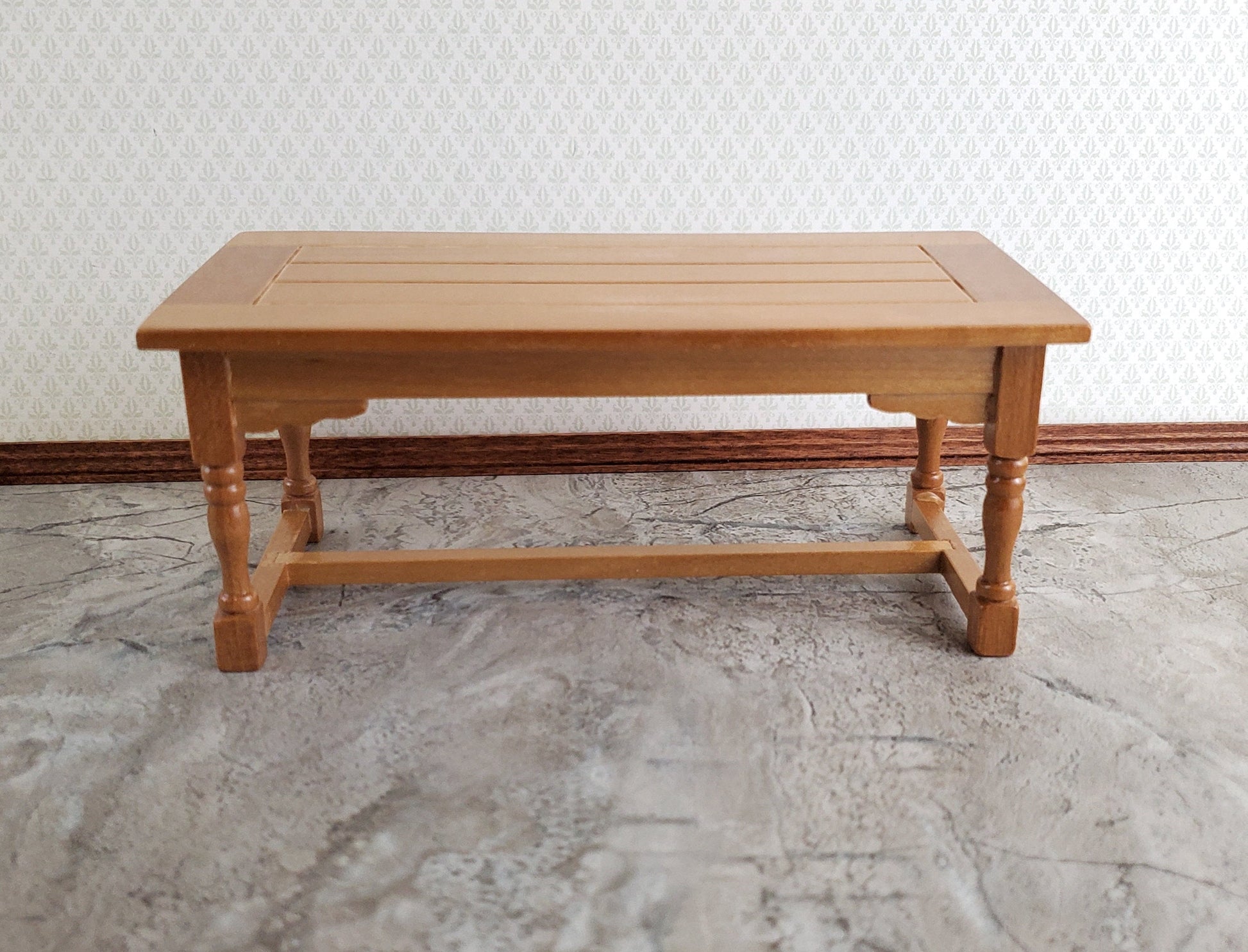Dollhouse Large Kitchen or Prep Table Light Walnut Finish 1:12 Scale Miniature Furniture
