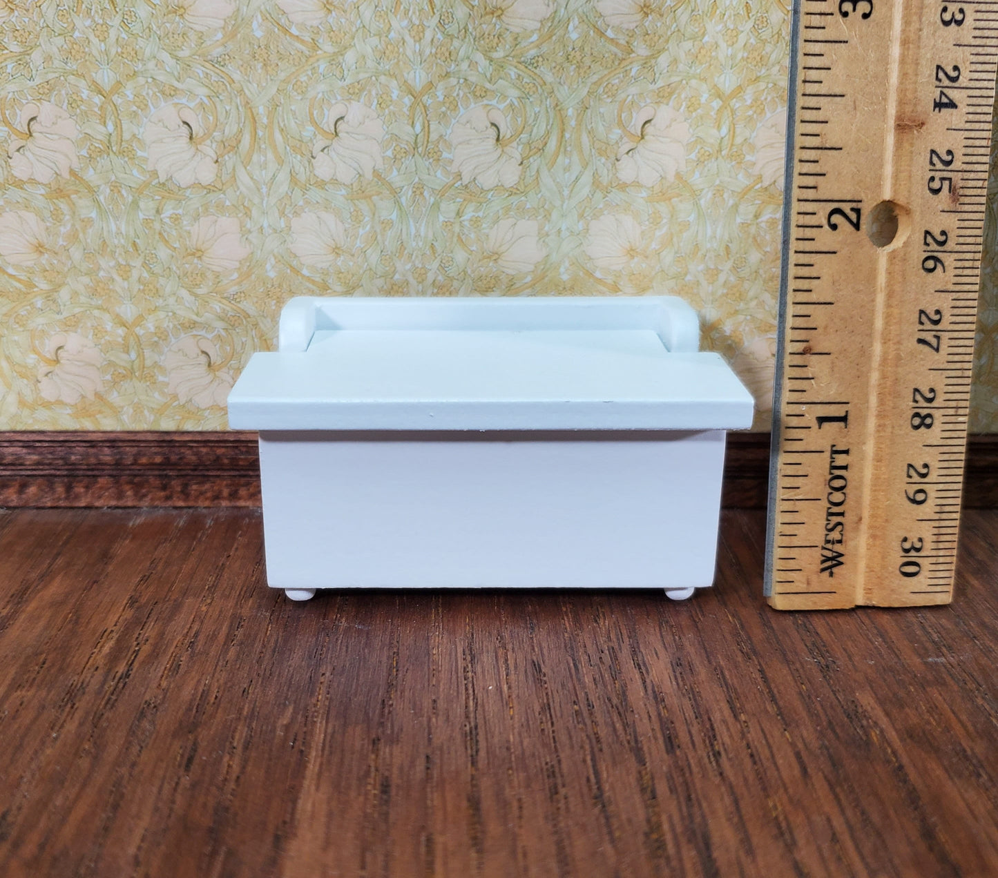 Dollhouse Small Toy Chest White Wood Trunk 1:12 Scale Nursery Furniture