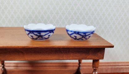 Dollhouse Serving Bowls Ceramic Blue & White Trellis Design 1:12 Scale Miniature