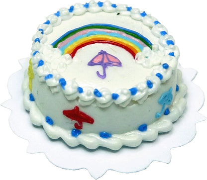 Dollhouse Rainbow on a Rainy Day Cake 1:12 Scale Miniature Dessert Food Bakery