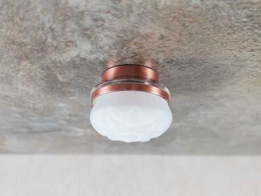 Dollhouse Frosted Ceiling Light Round Copper Wand Battery 1:12 Scale Miniature