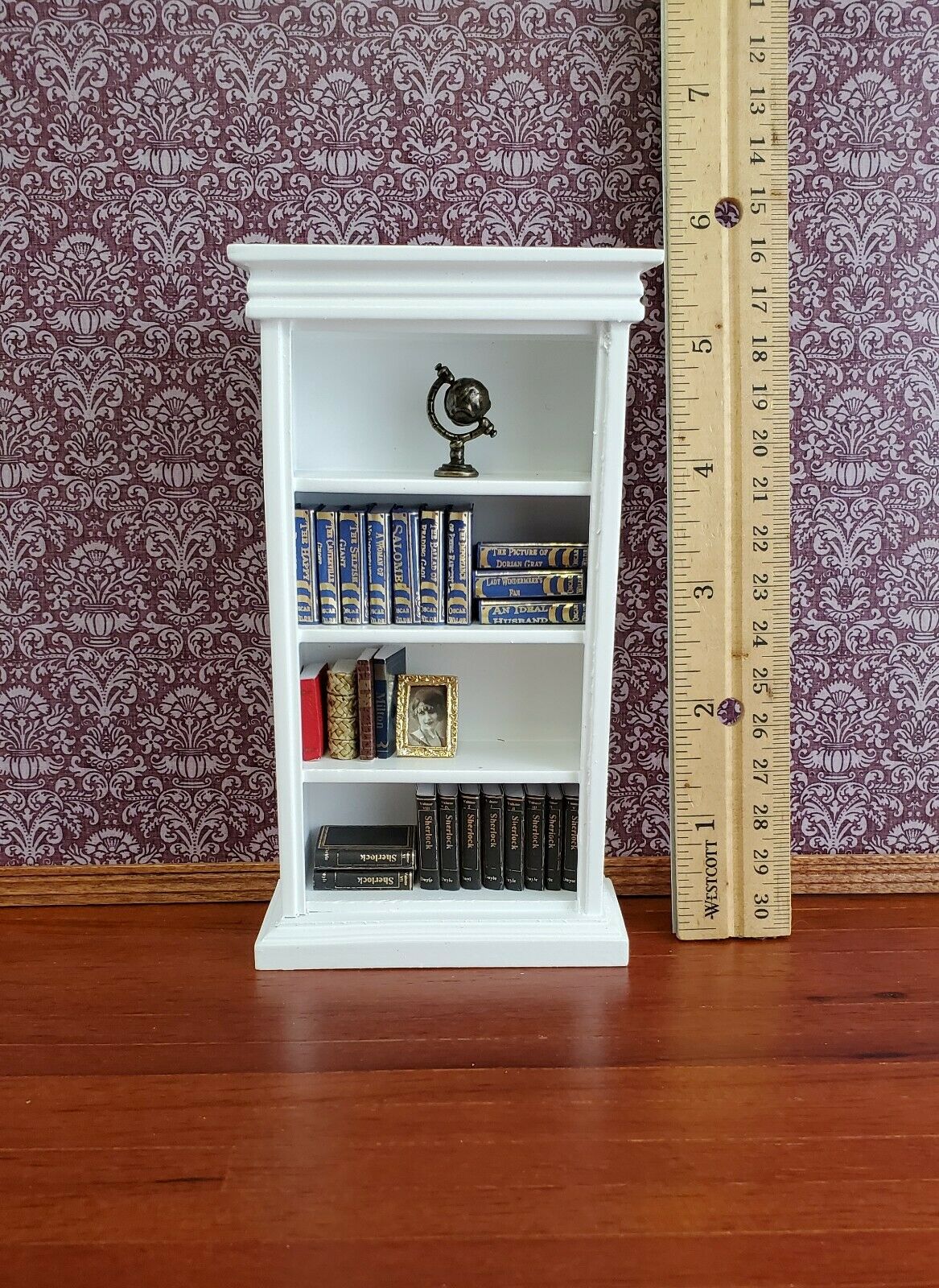 Dollhouse Miniature Bookcase 4 Shelves White Finish 1:12 Scale Furniture
