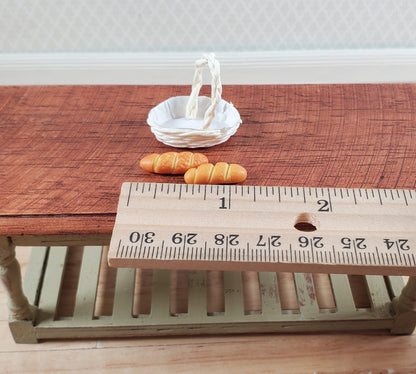 Dollhouse 2 Small Loaves of Bread in a White Basket 1:12 Scale Miniature