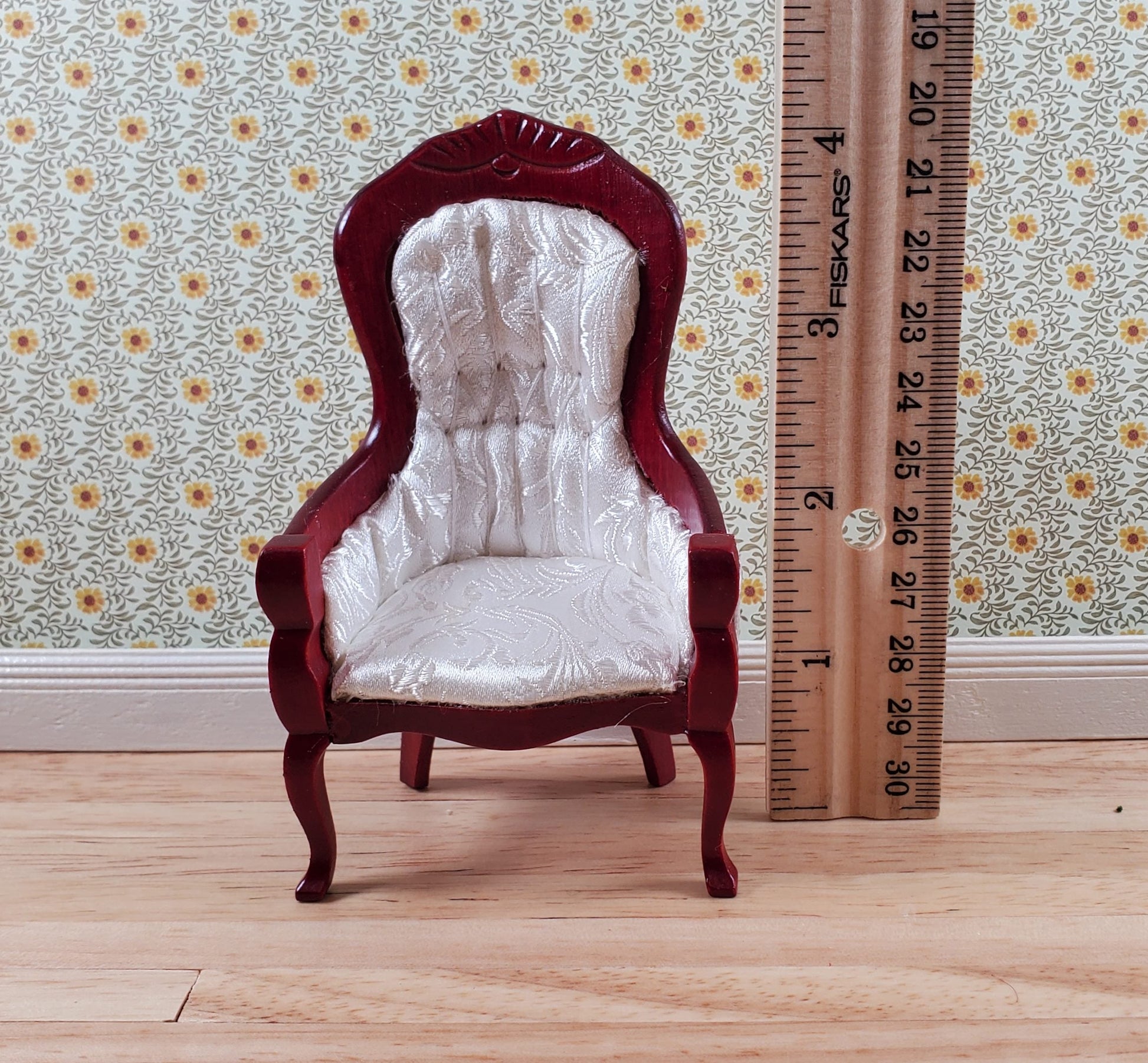 Dollhouse Gentlemen's Chair Victorian White Mahogany Finish 1:12 Scale Furniture