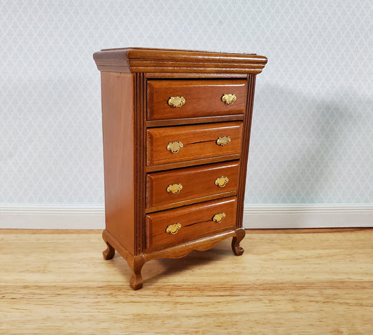 Dollhouse Dresser Chest Tall 4 Drawer 1:12 Scale Miniature Walnut Finish