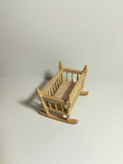 Dollhouse Miniature Cradle Crib for Nursery Unfinished Wood Rocking 1:12 Scale Furniture