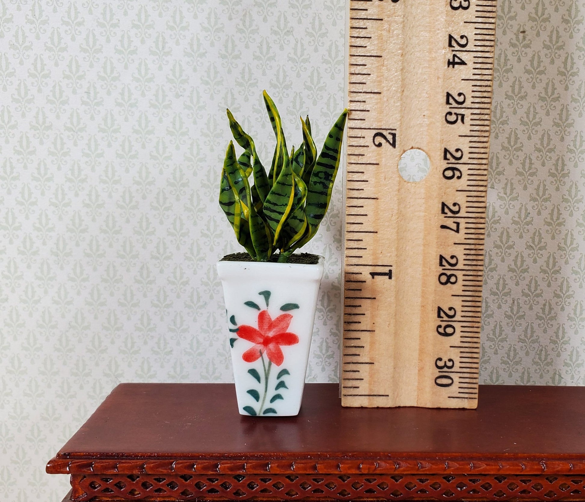 Dollhouse Snake Plant in a Large White Square Planter Pot 1:12 Scale Miniature
