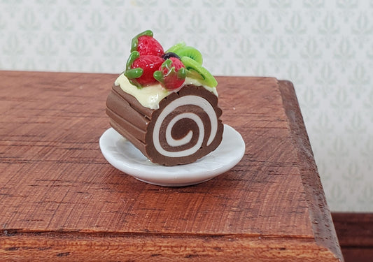 Dollhouse Yule Log Christmas Cake on Plate 1:12 Scale Miniature Dessert Food