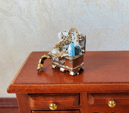 Dollhouse Filled Jewelry Chest Victorian Style 1:12 Scale Miniature Handmade
