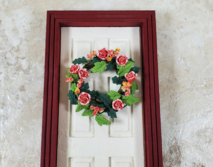 Dollhouse Pink and White Roses in a Floral Wreath 1:12 Scale Miniature