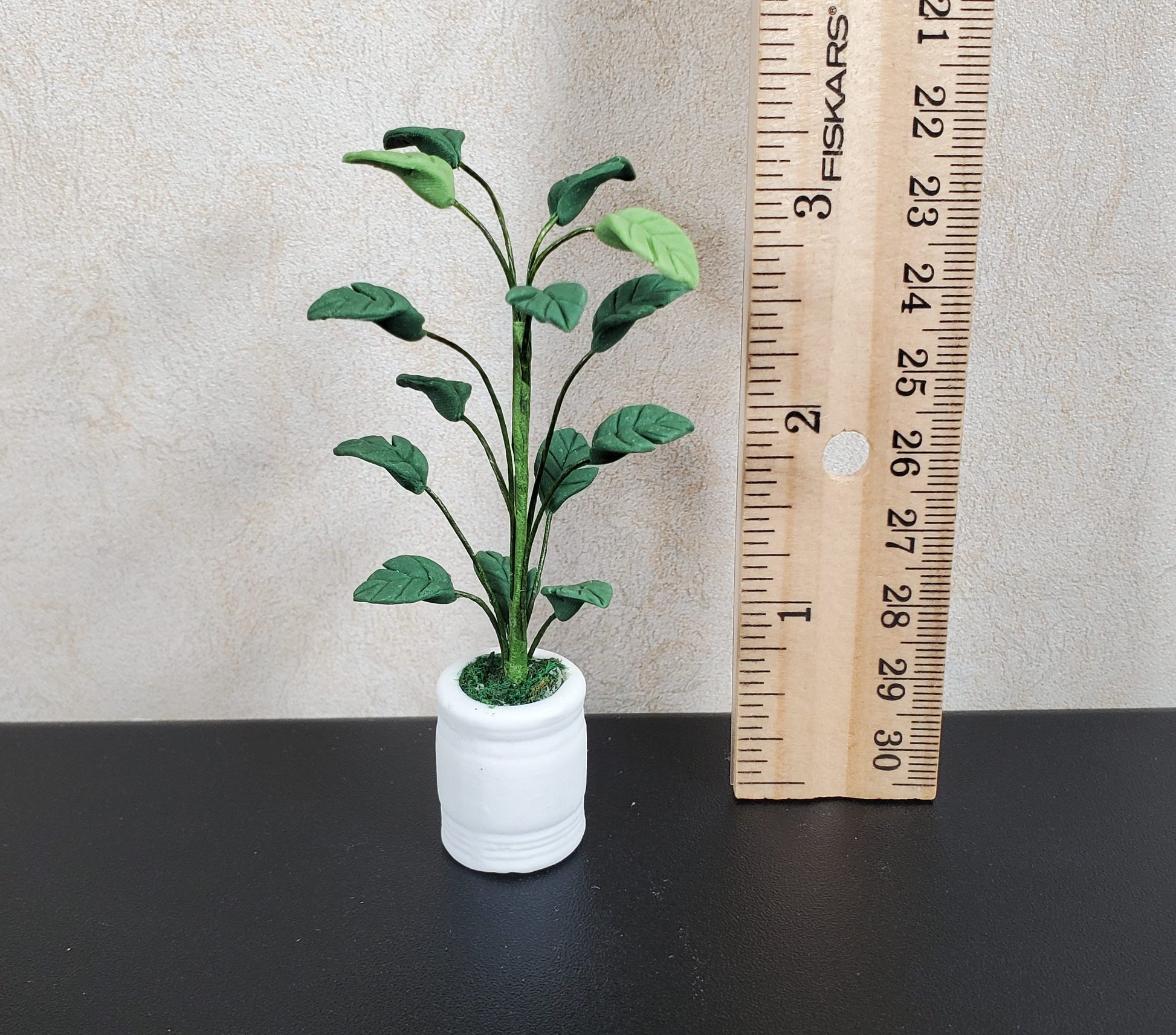 Dollhouse Tall Potted Medium Leaf Palm in a White Clay Pot 1:12 Scale Miniature