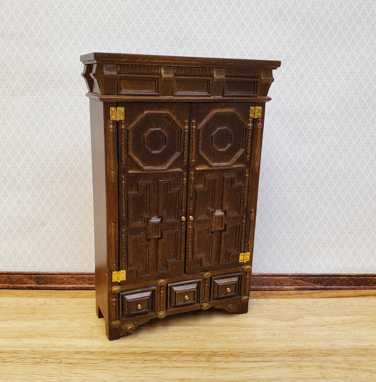JBM Dollhouse Wardrobe Closet French Louis XIII Style Walnut Finish 1:12 Scale Miniature Furniture