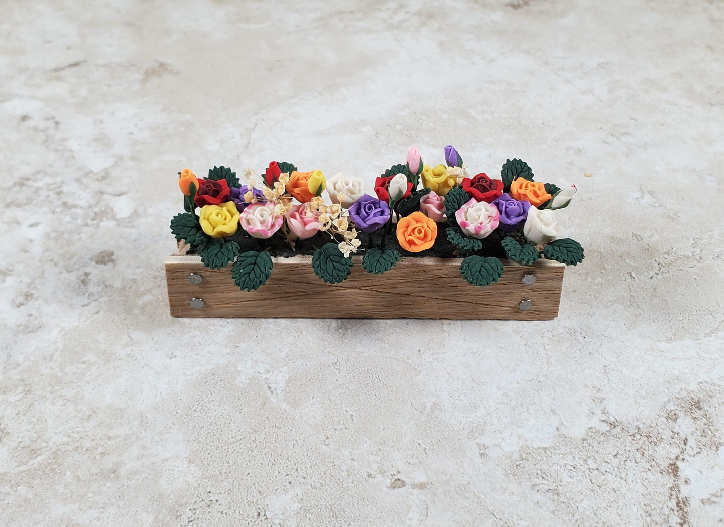 Dollhouse Multi Colored Roses in a 3.25" Window Box Planter 1:12 Scale Miniature