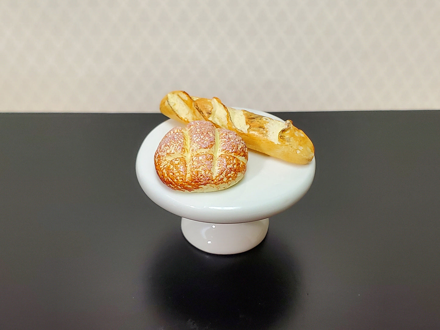Dollhouse Cake Stand Platter All White Ceramic 1:12 Scale Miniature Plate
