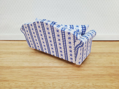 Dollhouse Sofa Couch Modern Blue & White with Cushions 1:12 Scale Miniature Furniture
