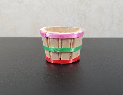 Dollhouse Bushel Basket with Ribbons Empty Natural Fiber 1:12 Scale Miniature