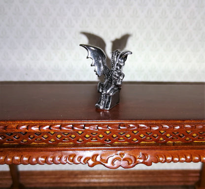 Dollhouse Miniature Dragon Statue Silver Tone 1:12 Scale 7/8" Tall Detailed