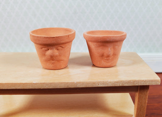 Dollhouse Miniature Clay Pots with Faces Garden Planters Set of 2 1:12 Scale