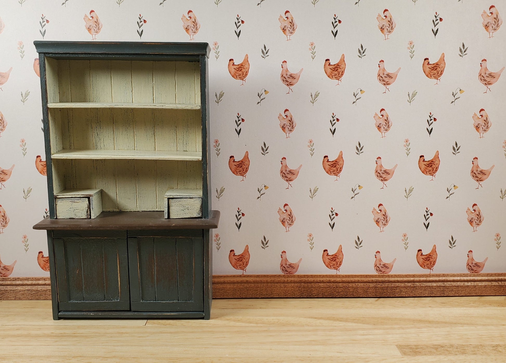 Dollhouse Kitchen Wallpaper 3 Sheet Peachy Chickens 1:12 Country Spring
