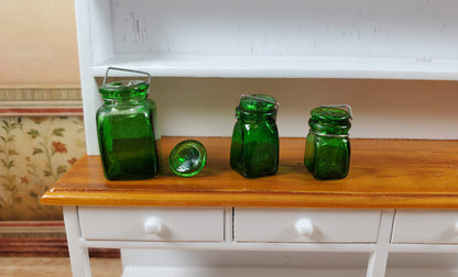 Dollhouse Extra Large Square Glass Canning Jars Set of 3 Green 1:12 Scale