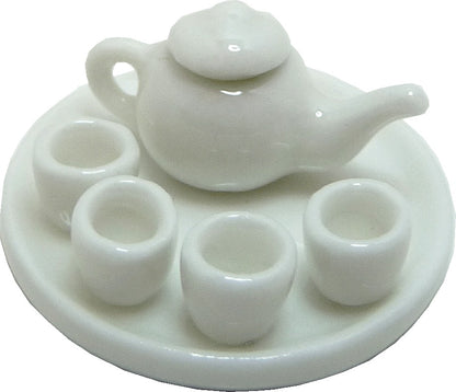 Dollhouse HALF SCALE White Ceramic Tea Set on White Serving Platter 1:24 Scale