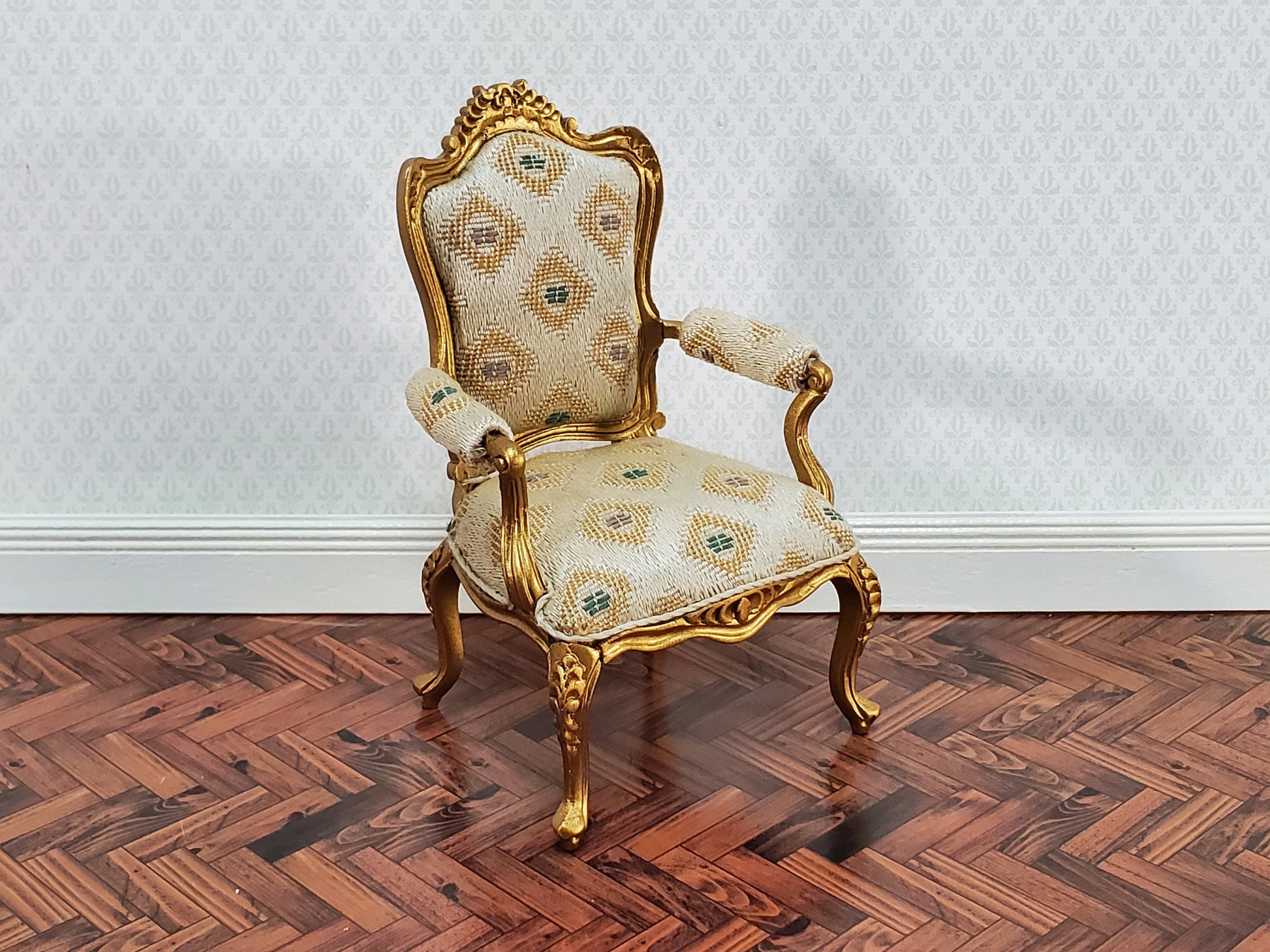 JBM Dollhouse Armchair Chair Gold Louis XV Style 1:12 Scale Miniature Furniture