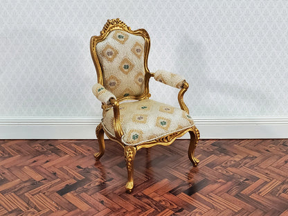 JBM Dollhouse Armchair Chair Gold Louis XV Style 1:12 Scale Miniature Furniture