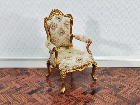 JBM Dollhouse Armchair Chair Gold Louis XV Style 1:12 Scale Miniature Furniture
