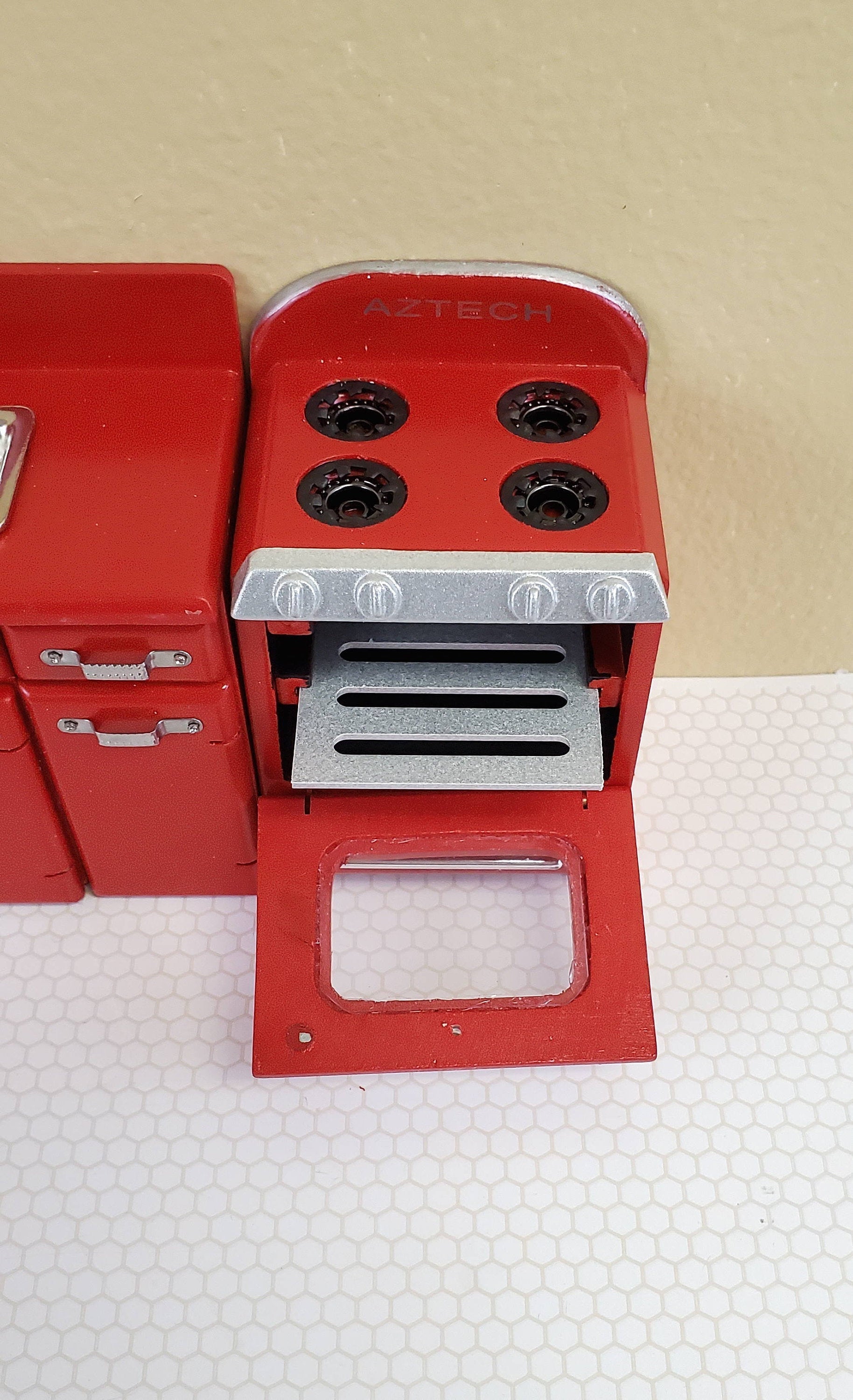 Dollhouse Miniature Kitchen Wall Set Fridge Sink Stove Oven 1:12 Scale Red
