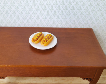 Dollhouse Hot Dogs with Mustard Set of 2 1:12 Scale Miniature Food Kitchen