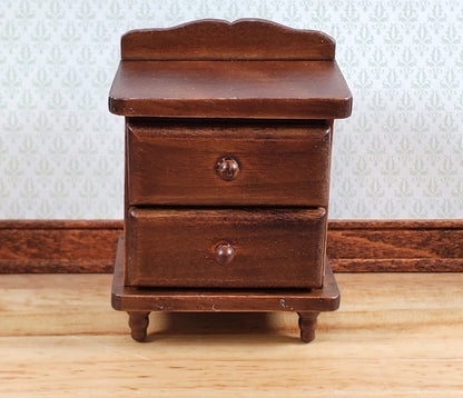 Dollhouse Nightstand Side Table 2 Drawers Walnut Finish 1:12 Scale Miniature Furniture
