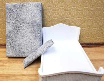 Dollhouse Double Bed White with Grey Bedding 1:12 Scale Bedroom Furniture