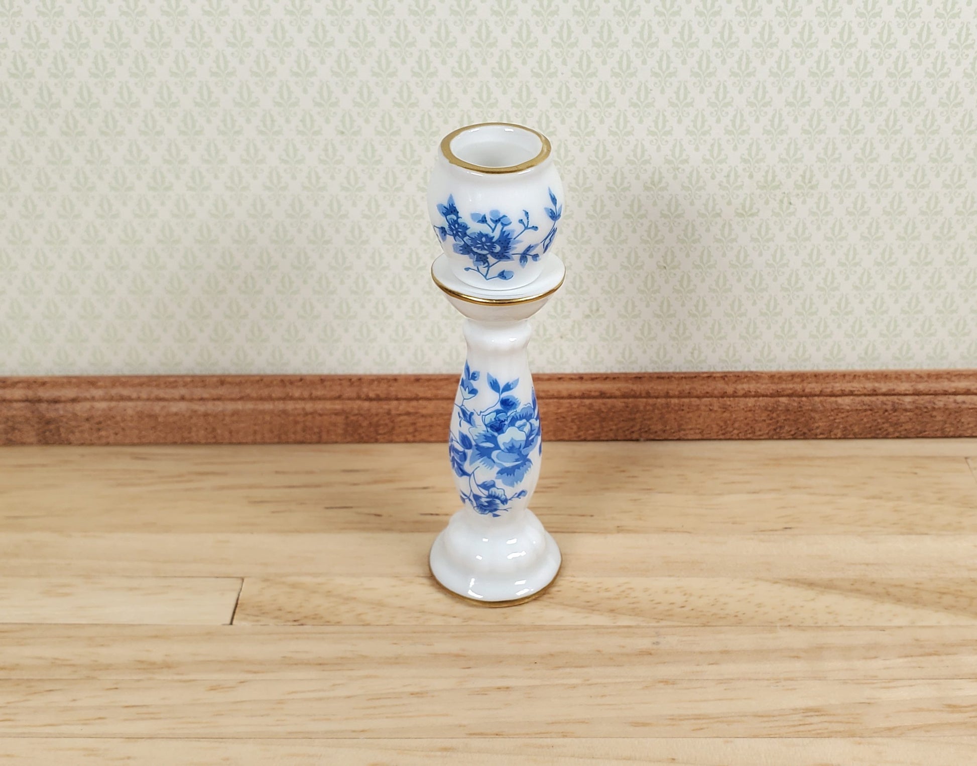 Dollhouse Pedestal with Vase Jardiniere Ceramic Blue White 1:12 Scale Miniature