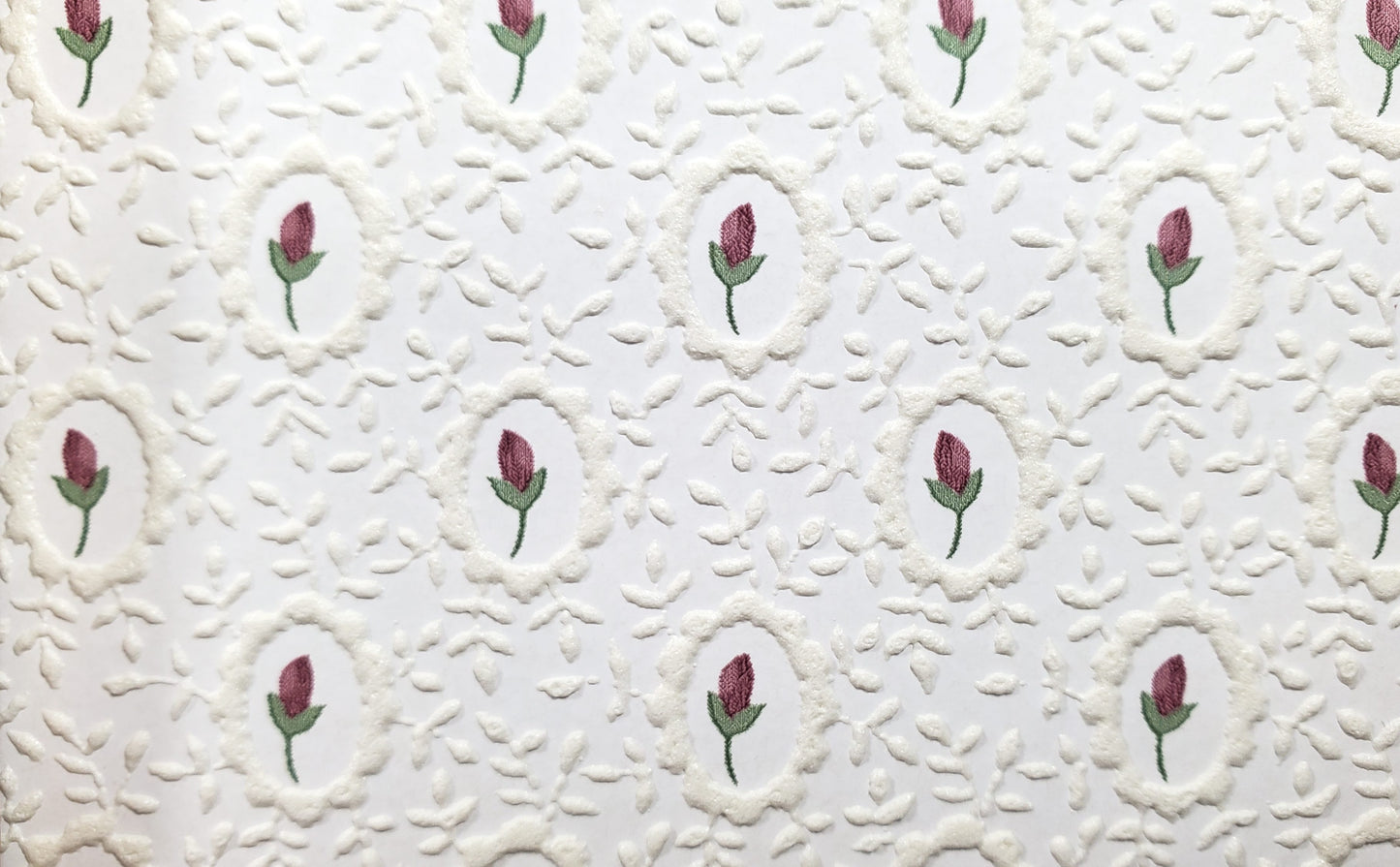 Dollhouse Embossed Wallpaper x3 Sheets Cameo Tulip White 1:12 Scale