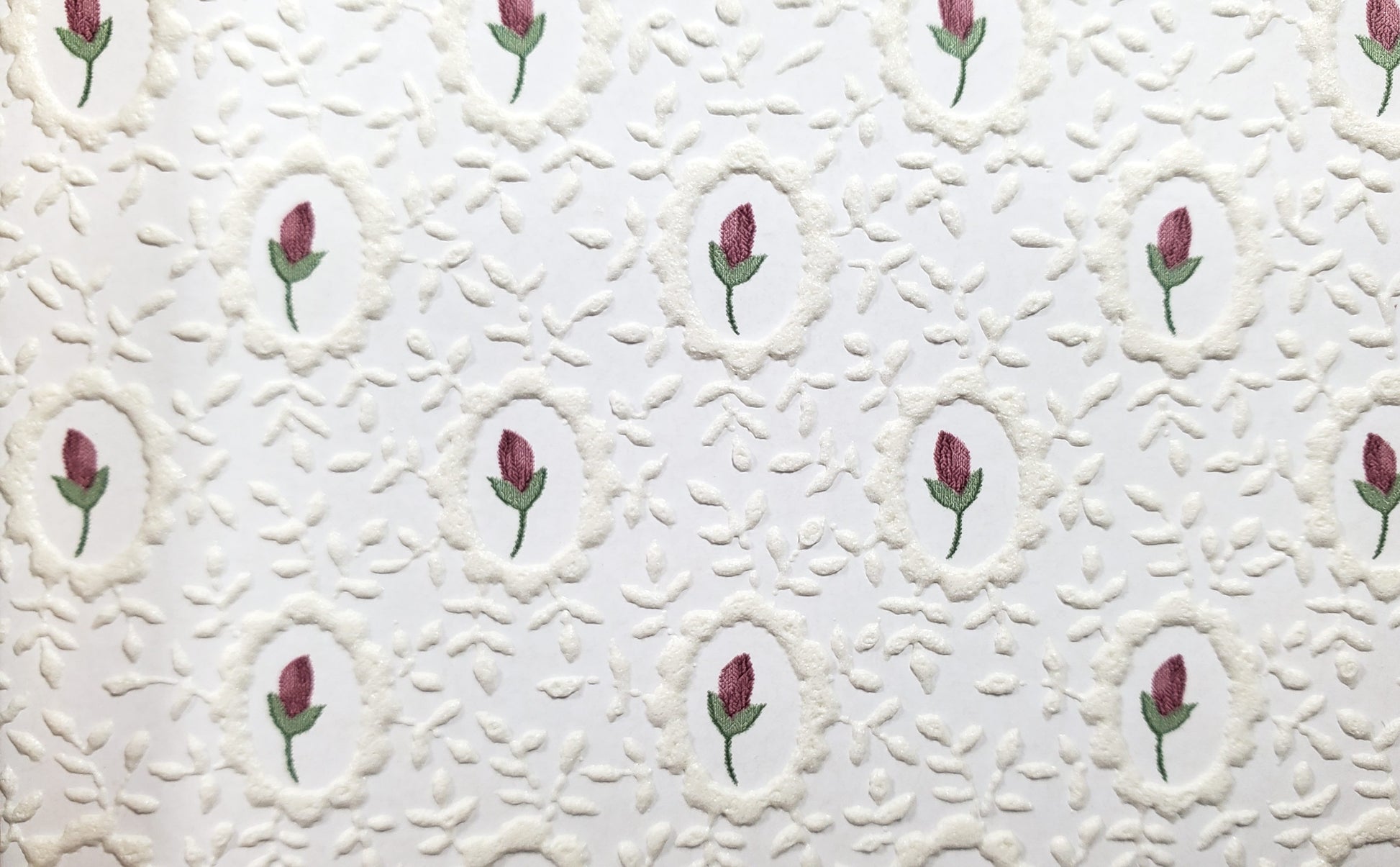 Dollhouse Embossed Wallpaper x3 Sheets Cameo Tulip White 1:12 Scale