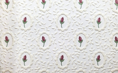 Dollhouse Embossed Wallpaper x3 Sheets Cameo Tulip White 1:12 Scale