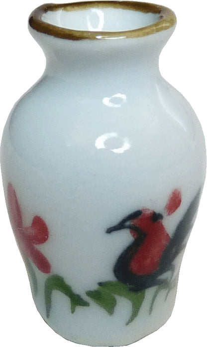 Dollhouse White Ceramic Vase Rooster Motif 1:12 Scale Miniature