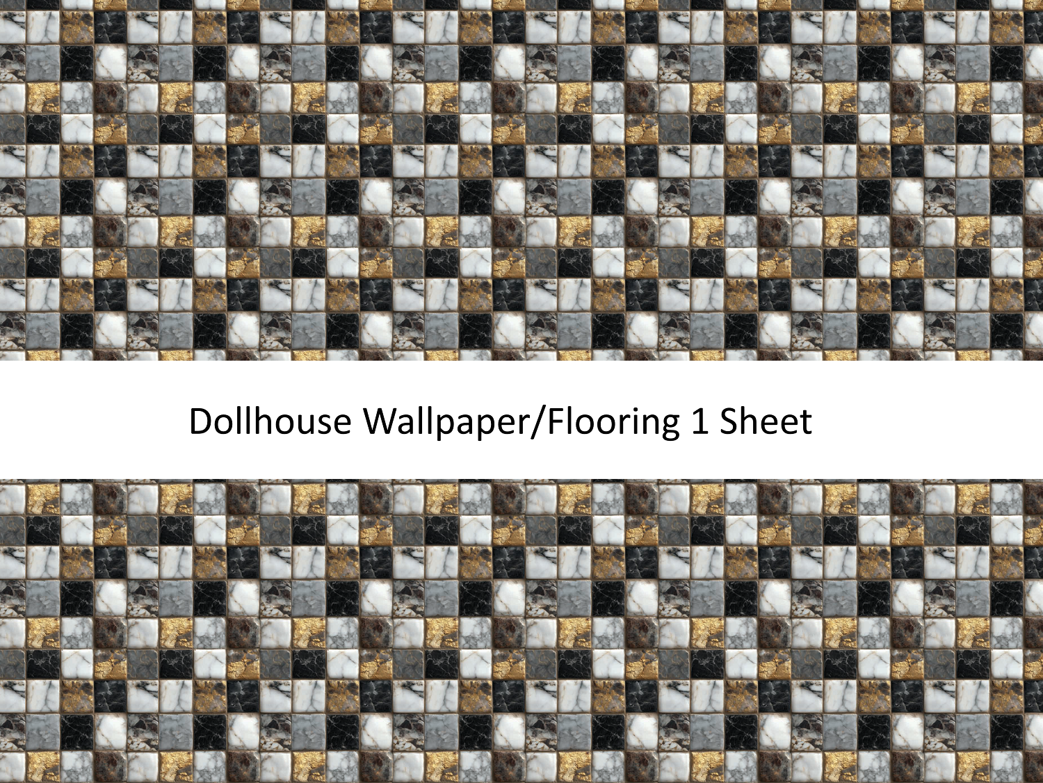 Dollhouse Tile Paper Flooring or Backsplash Black White Gold 1:12 Scale