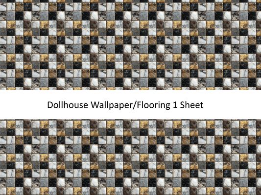 Dollhouse Tile Paper Flooring or Backsplash Black White Gold 1:12 Scale
