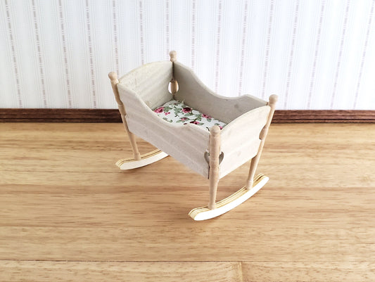 Dollhouse Miniature Cradle Crib for Nursery Wood Rocking 1:12 Scale Nursery Unpainted