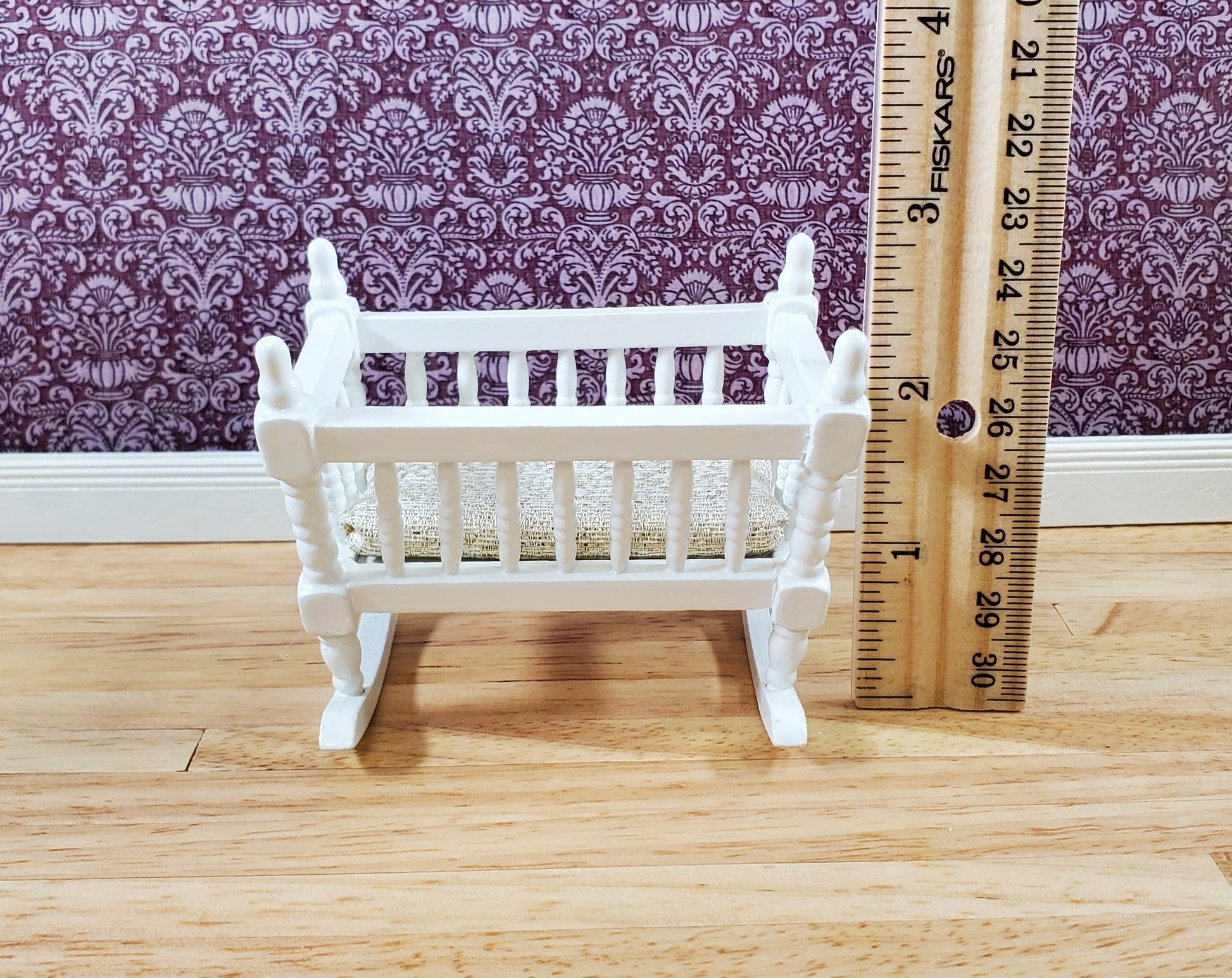Dollhouse Miniature Cradle Crib for Nursery Wood WHITE1:12 Scale Furniture