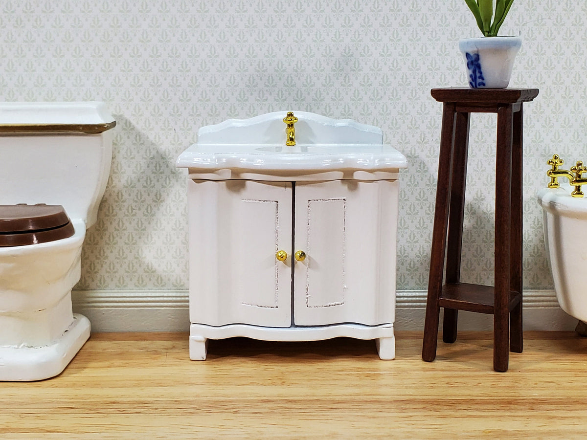 Dollhouse Bathroom Sink Cabinet in White Opening Doors 1:12 Scale Miniature Furniture